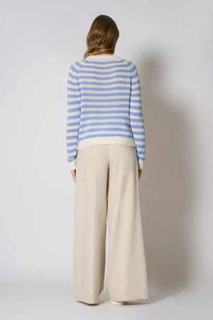 Maglia Girocollo a Righe in Puro Cashmere Cielo
