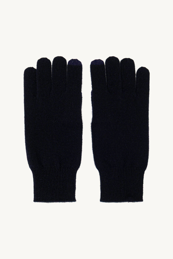 Guanti con Toucscreen  in Puro Cashmere Navy