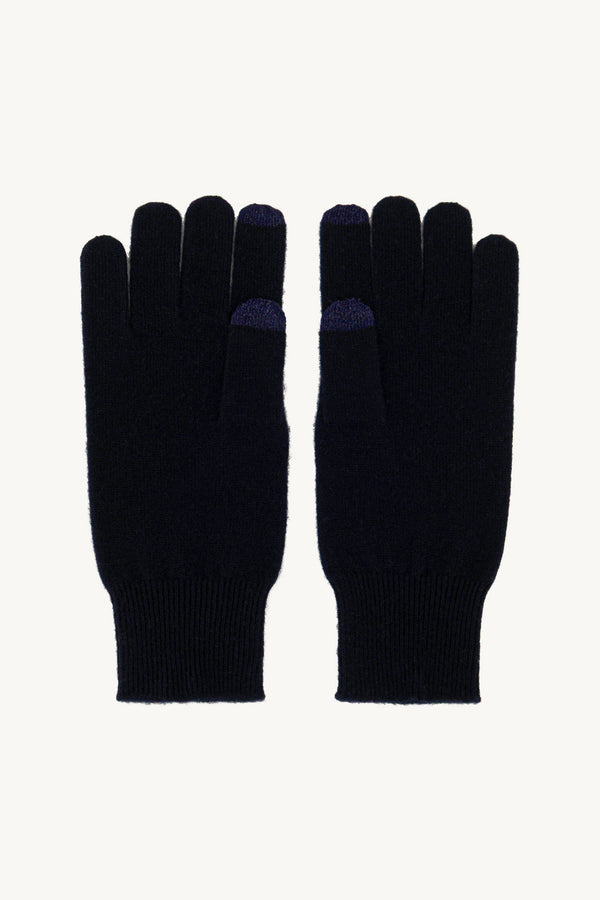 Guanti con Toucscreen  in Puro Cashmere Navy