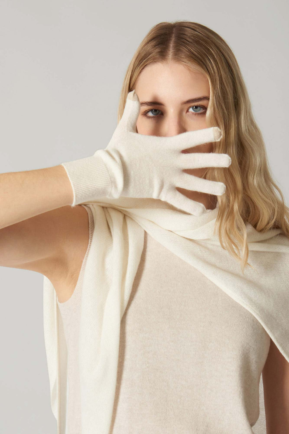 Guanti con Toucscreen  in Puro Cashmere Latte
