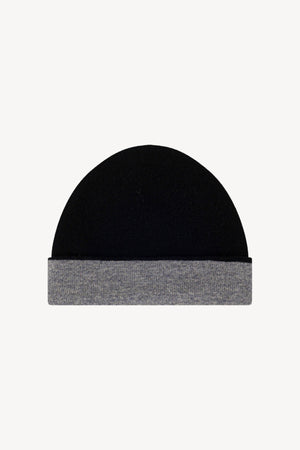 Berretto Reversibile in Puro Cashmere Nero-derby