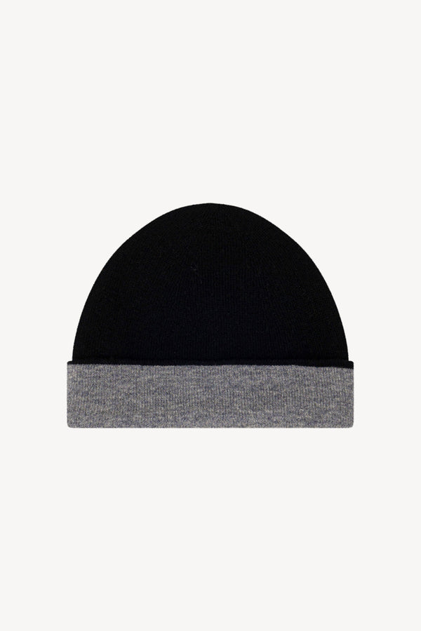 Berretto Reversibile in Puro Cashmere Nero-derby