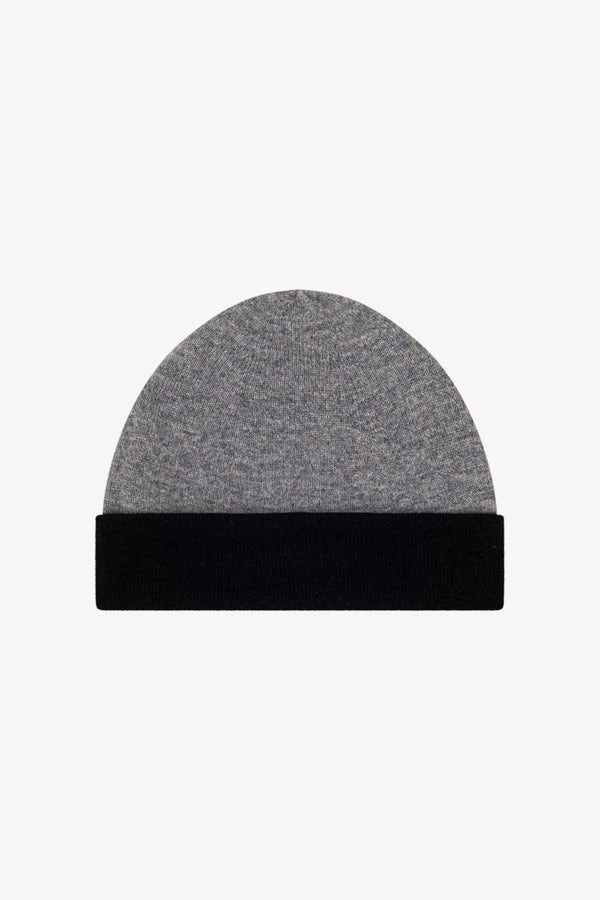 Berretto Reversibile in Puro Cashmere Nero-derby