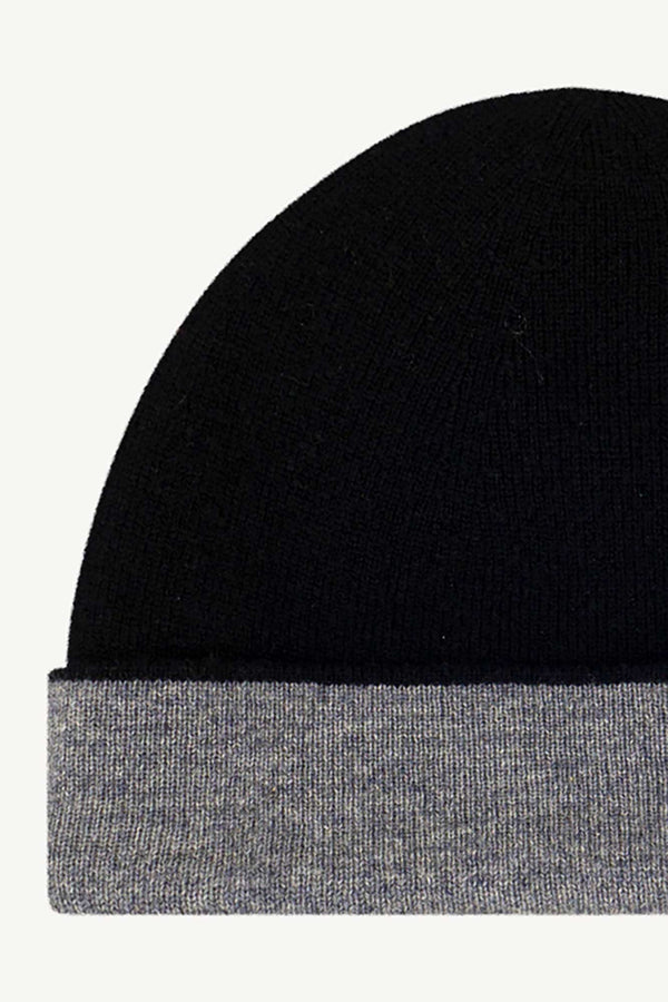 Black-Medium Grey Unisex Pure Cashmere Double Layer Beanie