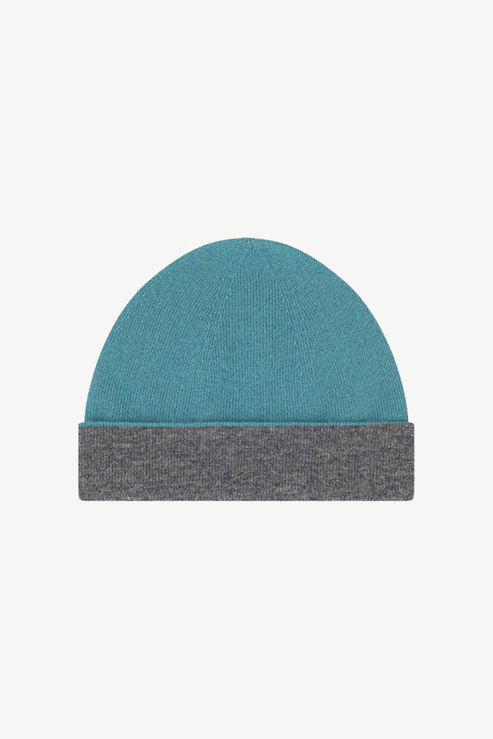 Berretto Reversibile in Puro Cashmere Turchese-Derby