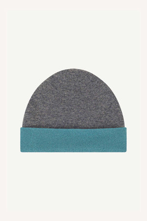 Berretto Reversibile in Puro Cashmere Turchese-Derby