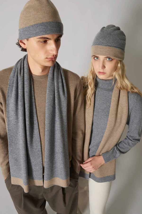 Berretto Reversibile in Puro Cashmere Turchese-Derby