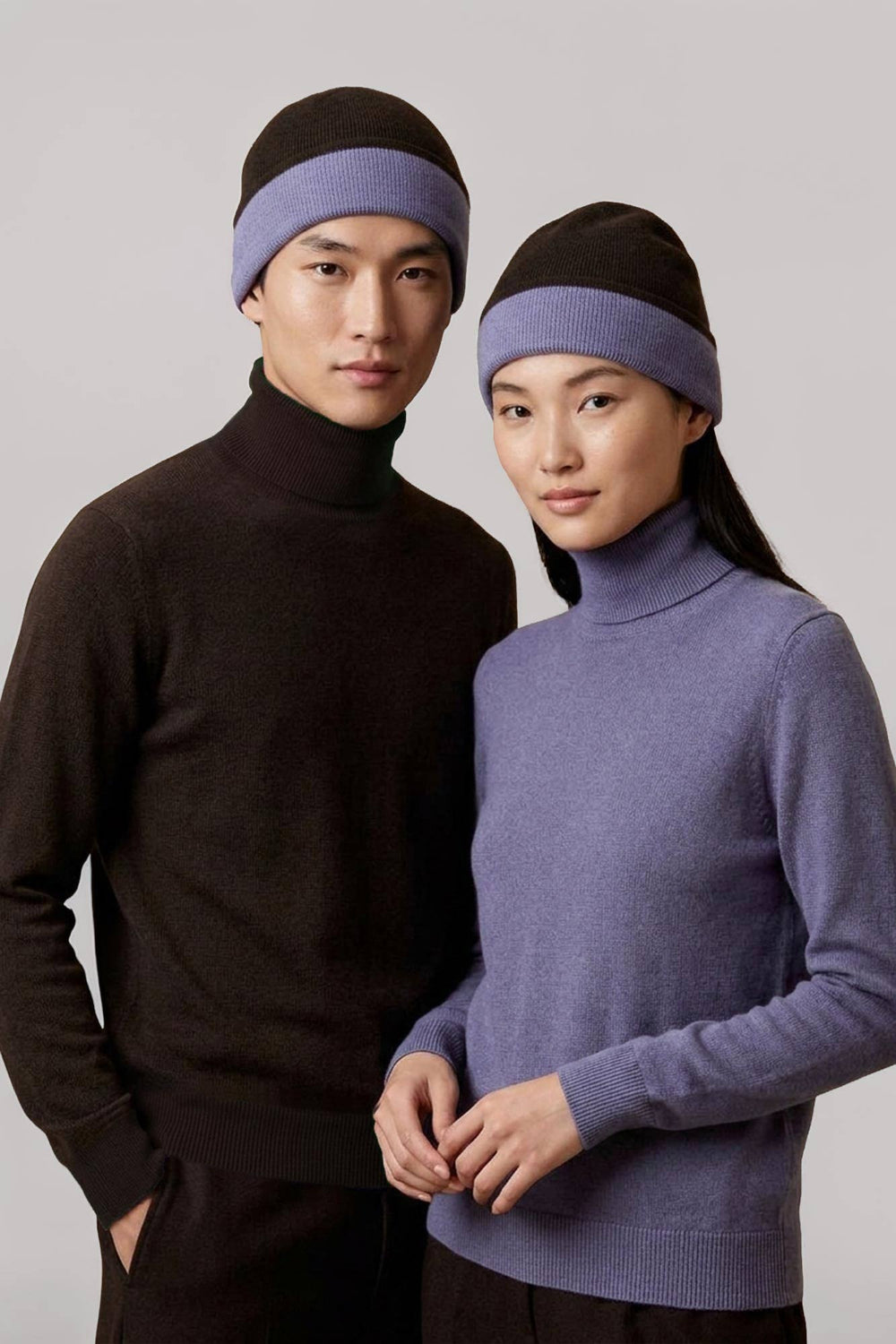 Berretto Reversibile in Puro Cashmere Mocha-Malva