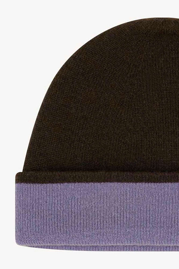 Berretto Reversibile in Puro Cashmere Mocha-Malva