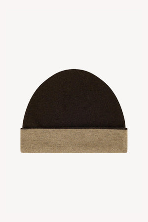 Berretto Reversibile in Puro Cashmere Mocha-Dune