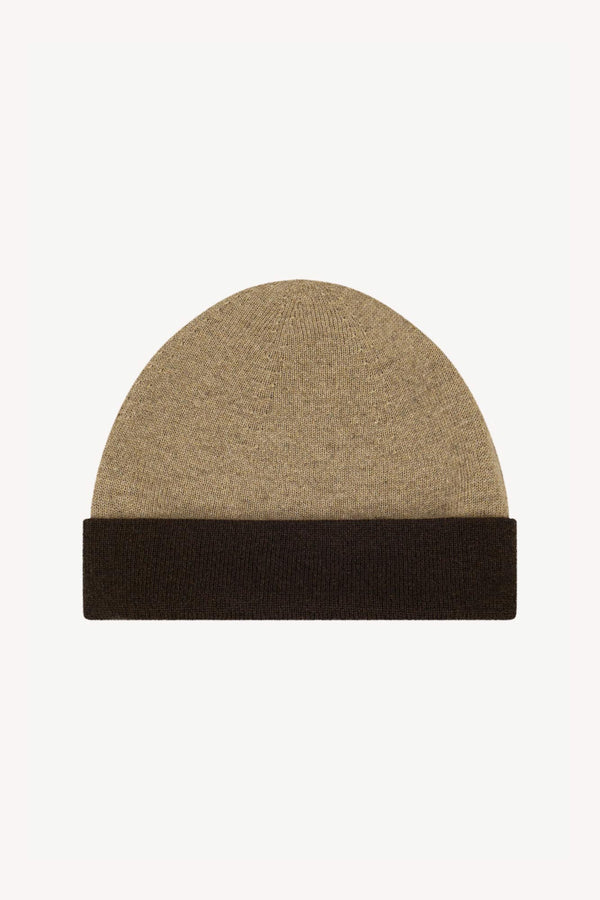 Berretto Reversibile in Puro Cashmere Mocha-Dune