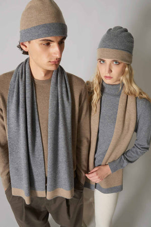 Berretto Reversibile in Puro Cashmere Derby-Dune