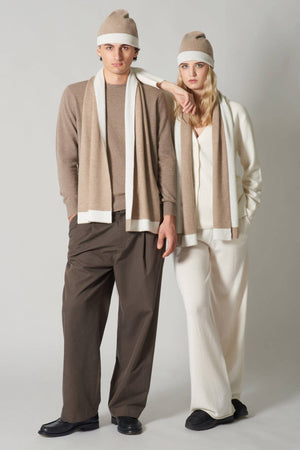 Berretto Reversibile in Puro Cashmere Dune-Latte
