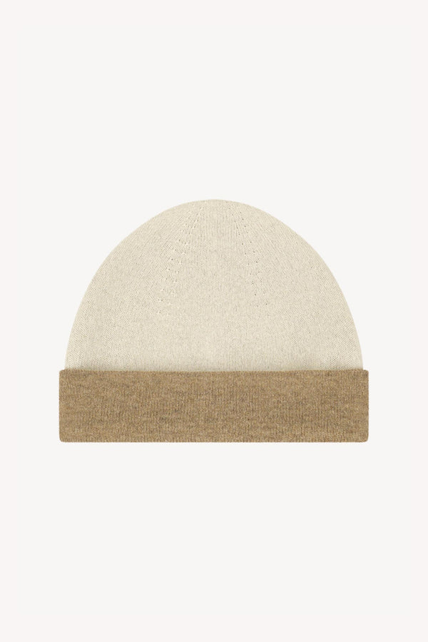 Berretto Reversibile in Puro Cashmere Dune-Latte
