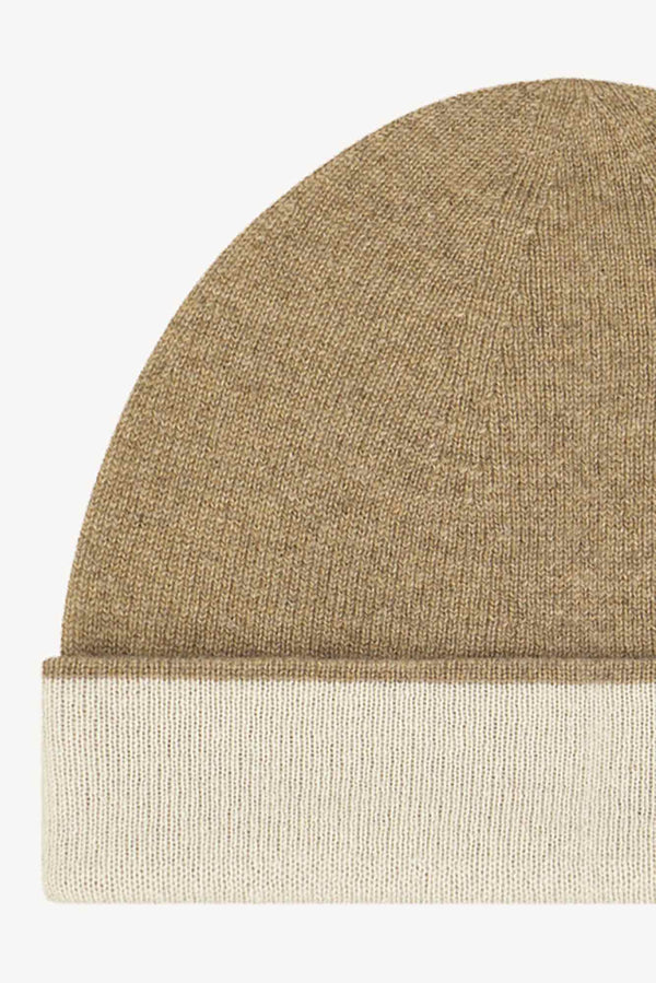 Berretto Reversibile in Puro Cashmere Dune-Latte