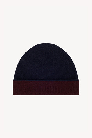 Berretto Reversibile in Puro Cashmere Notte-Acero