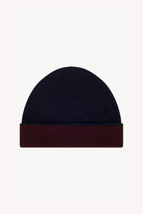 Berretto Reversibile in Puro Cashmere Notte-Acero