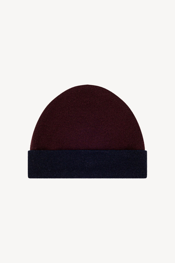 Berretto Reversibile in Puro Cashmere Notte-Acero