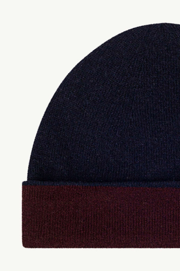 Berretto Reversibile in Puro Cashmere Notte-Acero