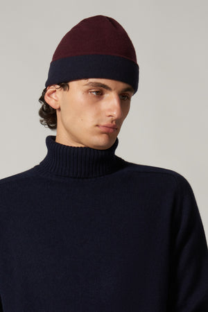 Berretto Reversibile in Puro Cashmere Notte-Acero