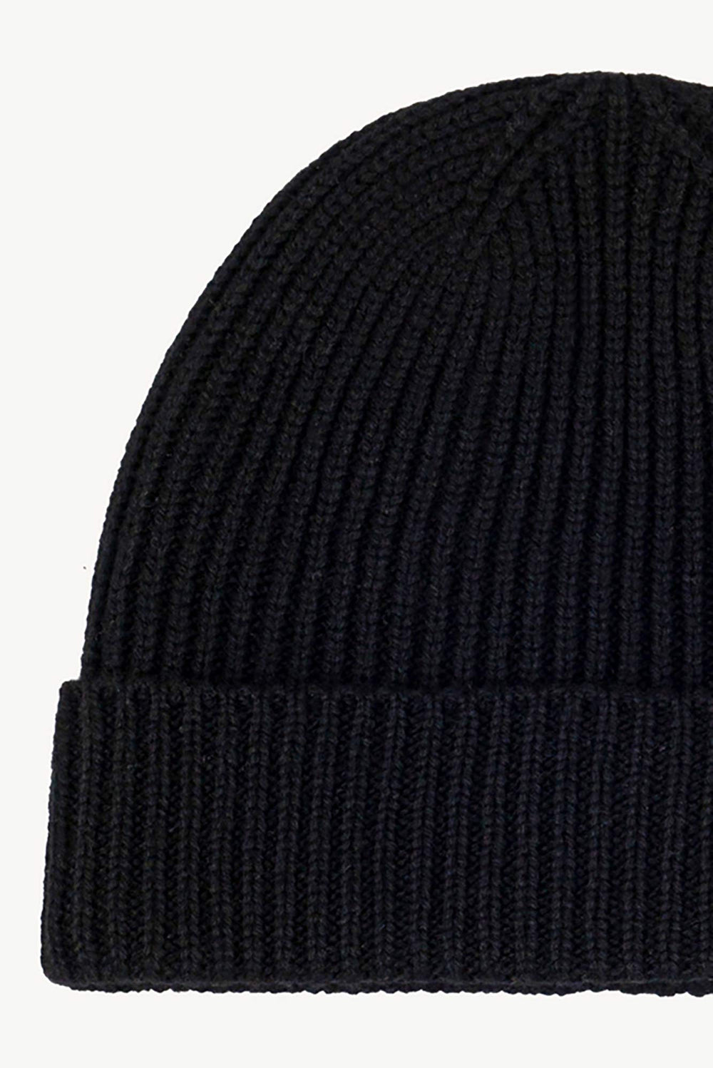 Berretto Unisex a Coste in Puro Cashmere Nero - Modello Corto