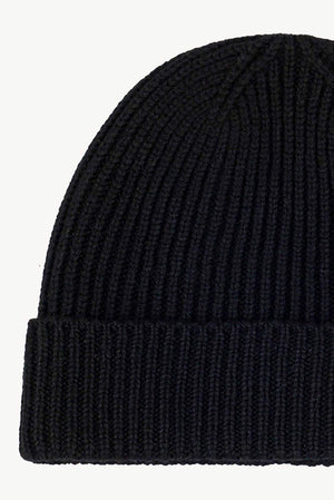 Berretto Unisex a Coste in Puro Cashmere Nero - Modello Corto