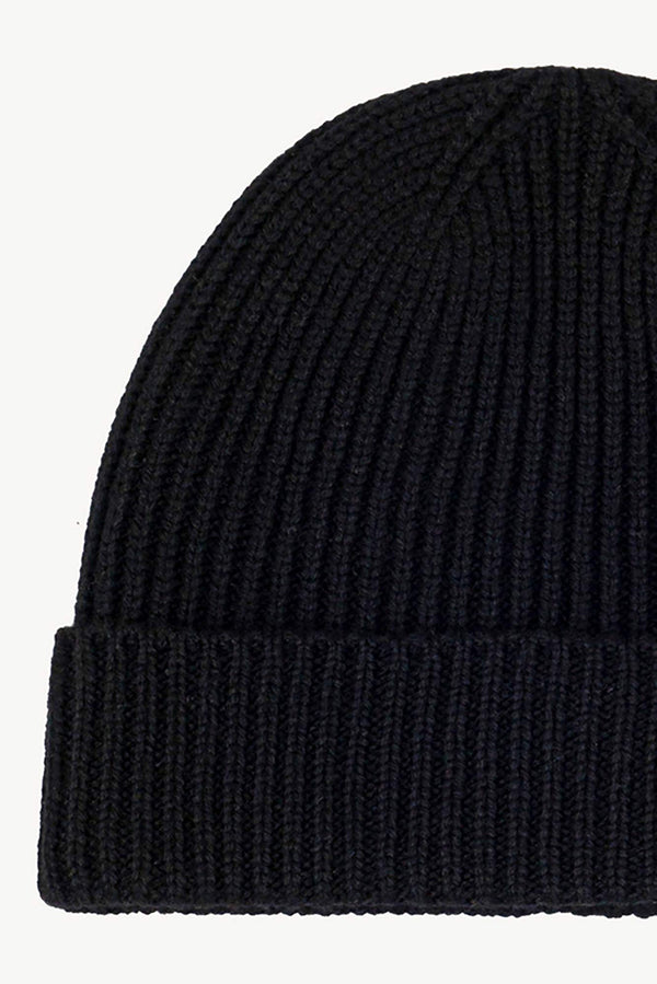 Berretto Unisex a Coste in Puro Cashmere Nero - Modello Corto