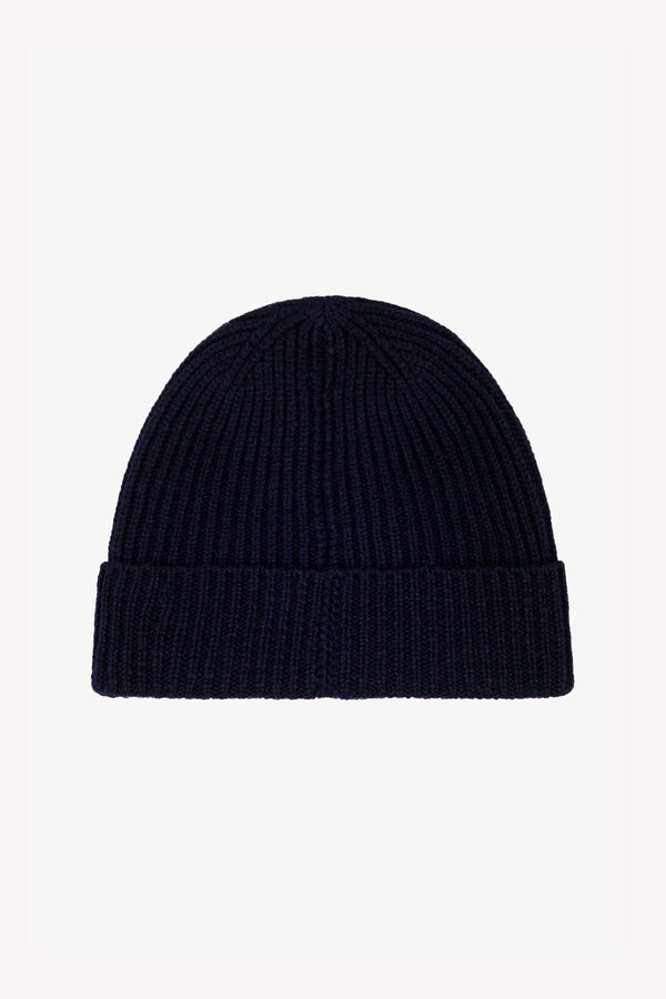 Berretto Unisex a Coste in Puro Cashmere Navy - Modello Corto