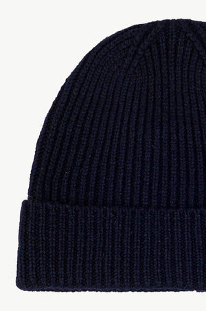 Berretto Unisex a Coste in Puro Cashmere Navy - Modello Corto