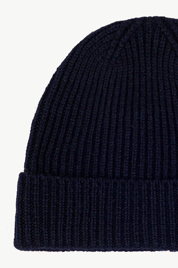 Berretto Unisex a Coste in Puro Cashmere Navy - Modello Corto