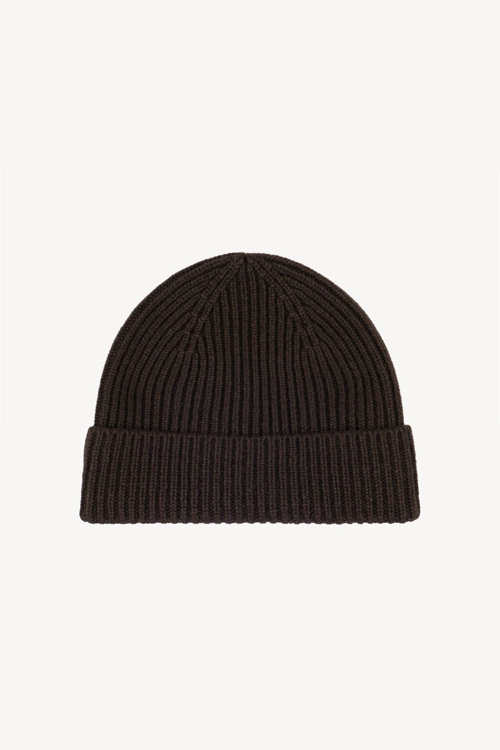 Mocha Unisex Pure Cashmere Short Ribbed Beanie