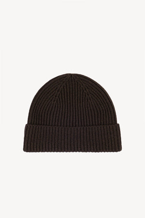 Mocha Unisex Pure Cashmere Short Ribbed Beanie