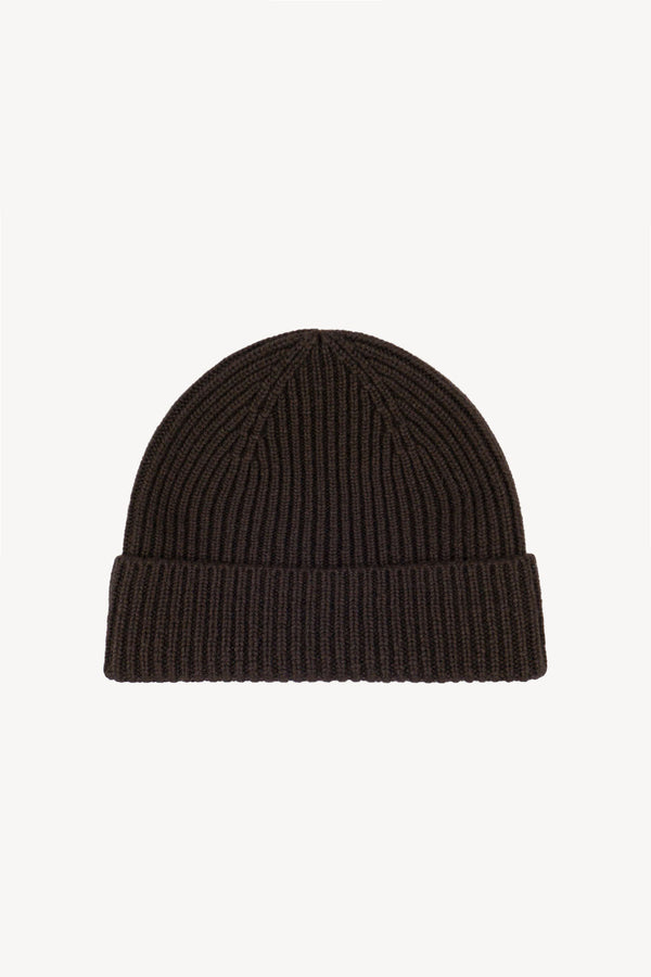 Mocha Unisex Pure Cashmere Short Ribbed Beanie