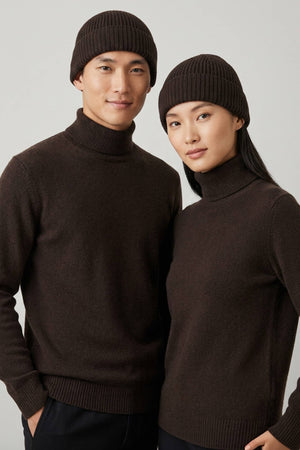 Berretto Corto Unisex a Coste in Puro Cashmere Mocha