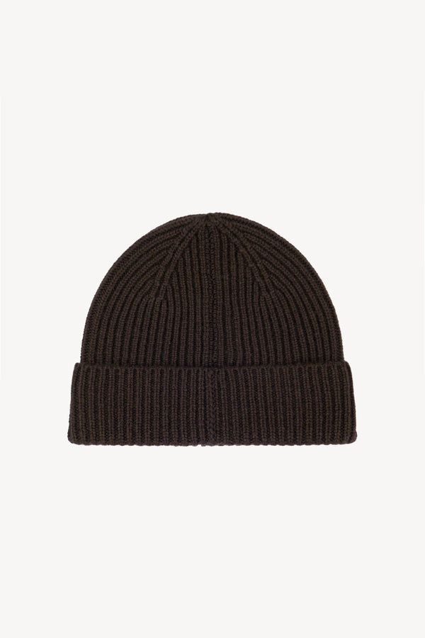 Mocha Unisex Pure Cashmere Short Ribbed Beanie