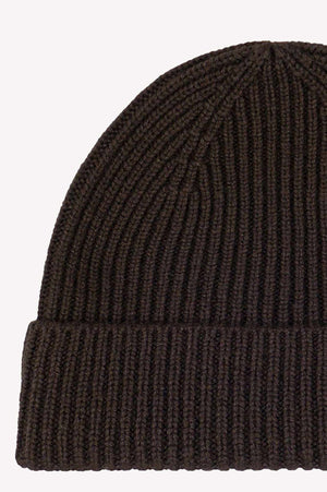 Mocha Unisex Pure Cashmere Short Ribbed Beanie