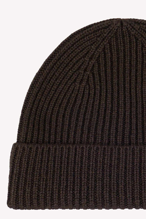 Mocha Unisex Pure Cashmere Short Ribbed Beanie