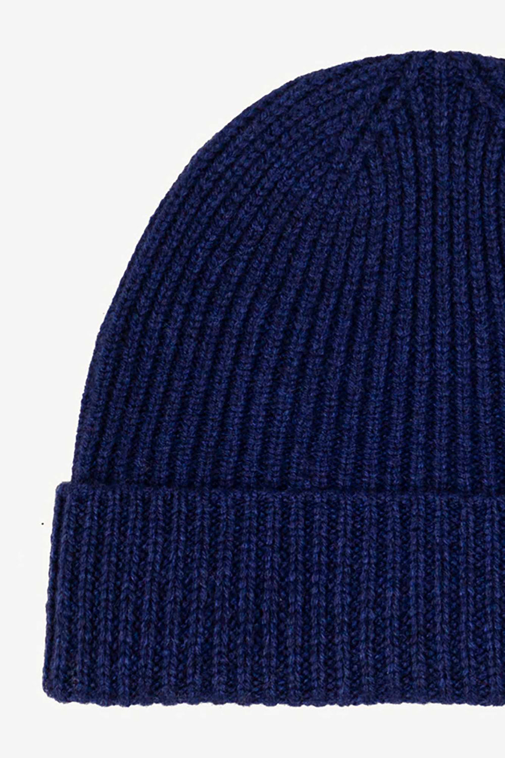 Berretto Unisex a Coste in Puro Cashmere Ink Blue - Modello Corto