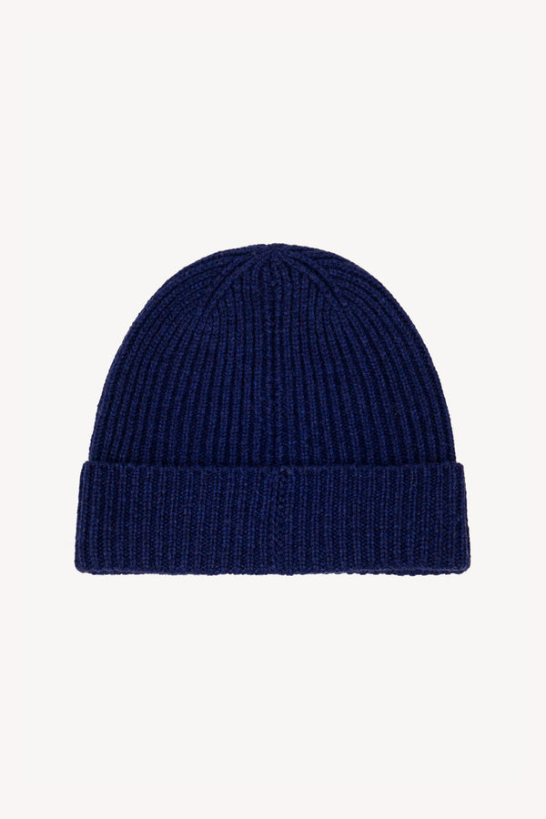Berretto Unisex a Coste in Puro Cashmere Ink Blue - Modello Corto