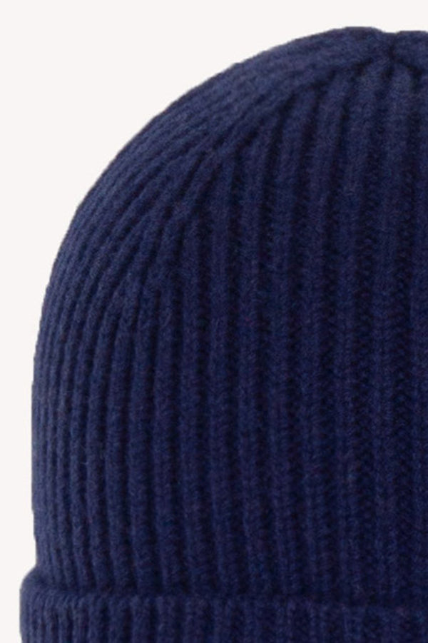 Berretto Unisex a Coste in Puro Cashmere Ink Blue - Modello Corto