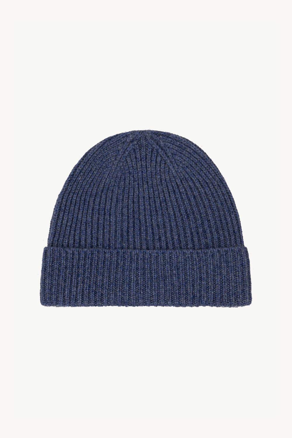 Berretto Unisex a Coste in Puro Cashmere Denim Scuro - Modello Corto