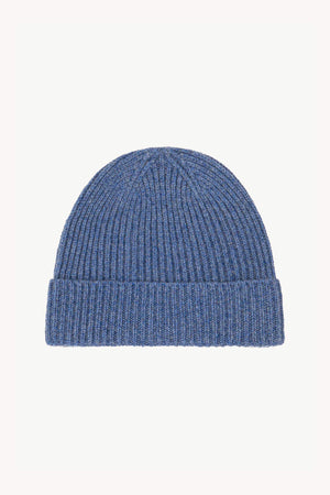 Light Denim Unisex Pure Cashmere Short Ribbed Beanie