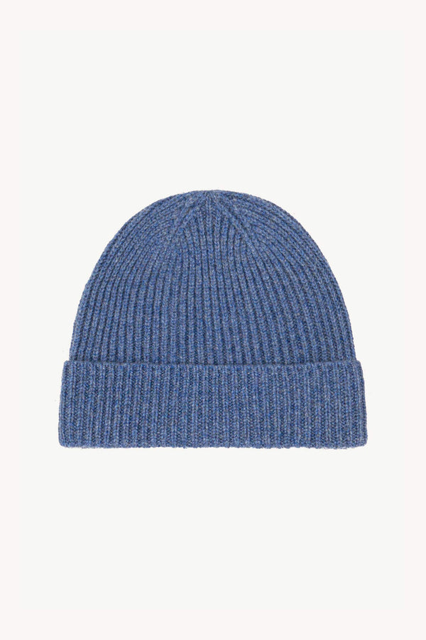 Light Denim Unisex Pure Cashmere Short Ribbed Beanie