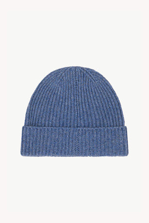 Light Denim Unisex Pure Cashmere Short Ribbed Beanie