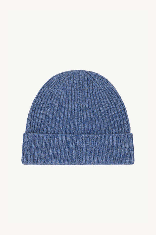 Light Denim Unisex Pure Cashmere Short Ribbed Beanie