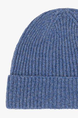 Light Denim Unisex Pure Cashmere Short Ribbed Beanie