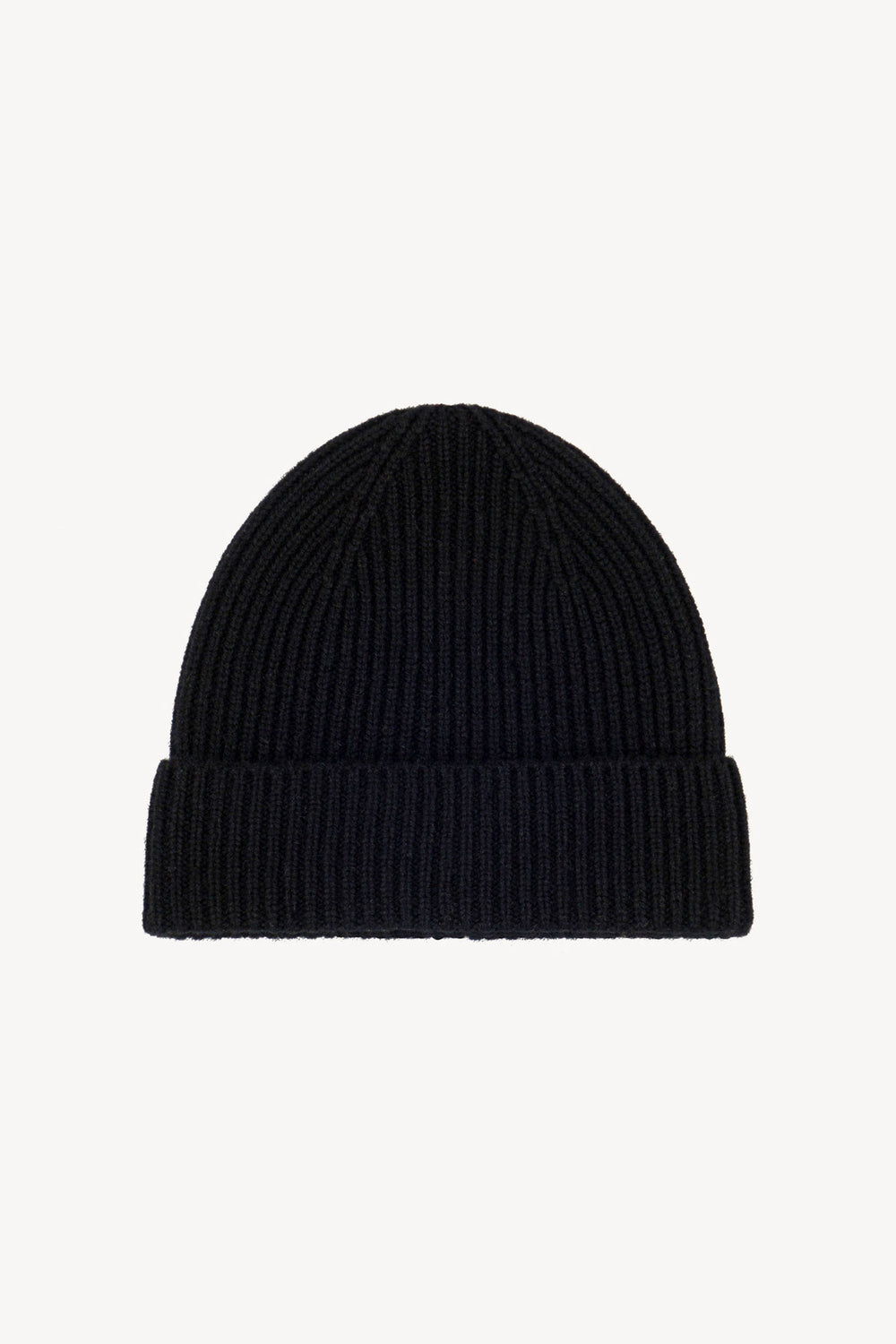 Berretto Unisex a Coste in Puro Cashmere Nero - Modello Lungo