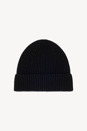 Berretto Unisex a Coste in Puro Cashmere Nero - Modello Lungo