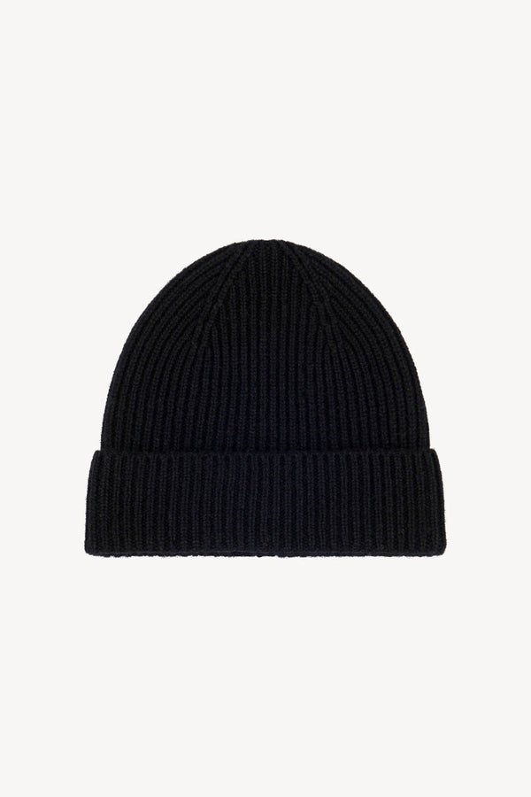 Berretto Unisex a Coste in Puro Cashmere Nero - Modello Lungo