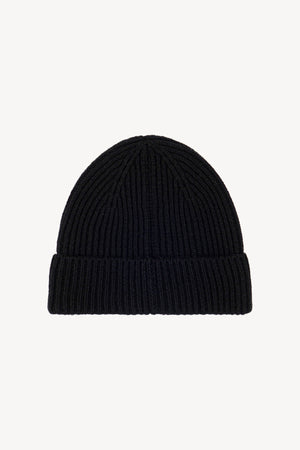 Berretto Unisex a Coste in Puro Cashmere Nero - Modello Lungo